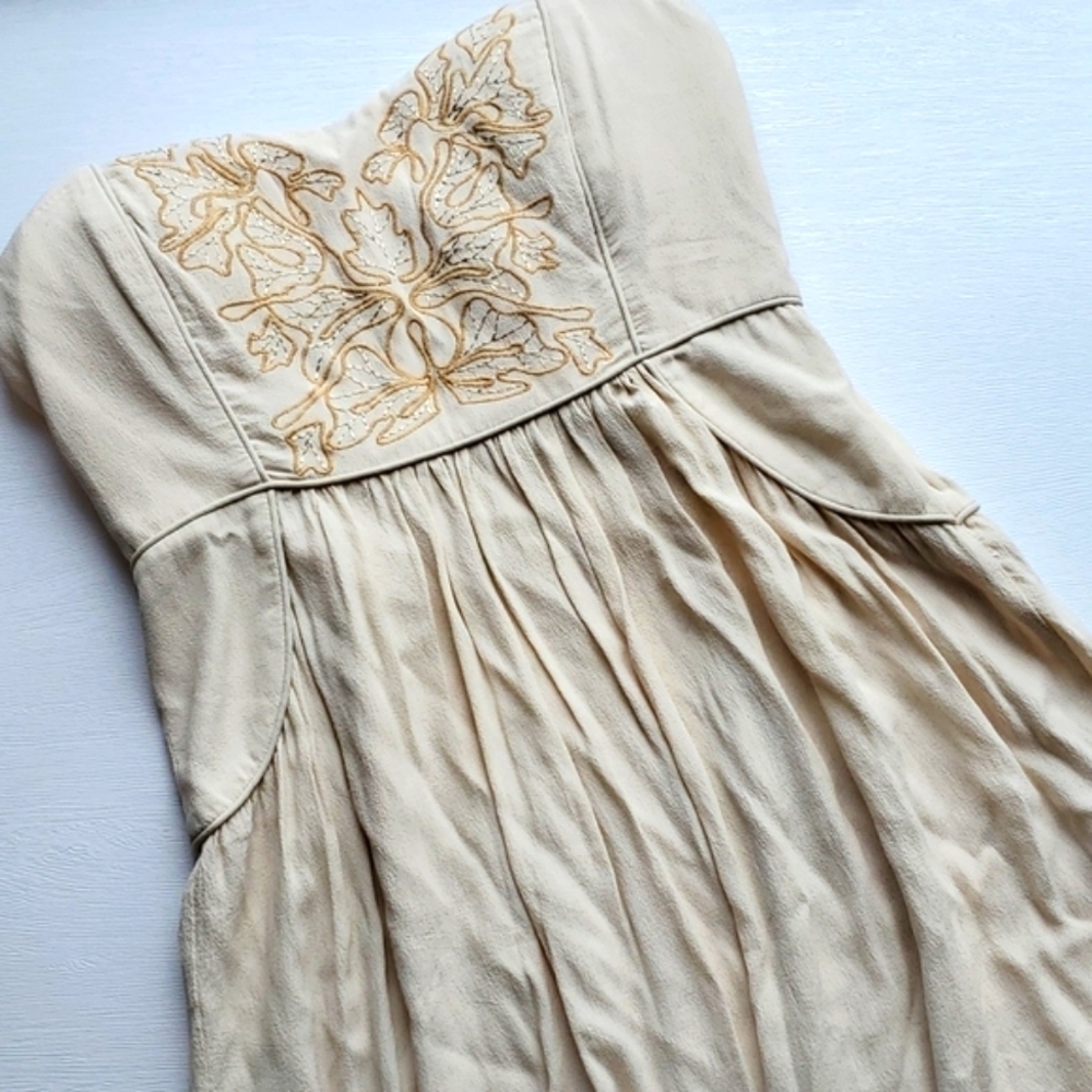 Miss Me MM Couture Y2K Cream & Gold Sweetheart Strapless Empire Waist Dress M